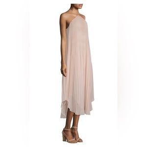 NWT New Ramy Brook Catalina Dress $495 Blush Pink Large Pleated Georgette Halter